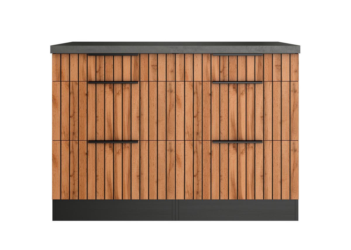 Schubkastenunterschrank Liverpool Graphit/wotanb:120cm - Schieferfarben/Eiche Wotan, Basics, Holzwerkstoff (120/85/60cm) - Held