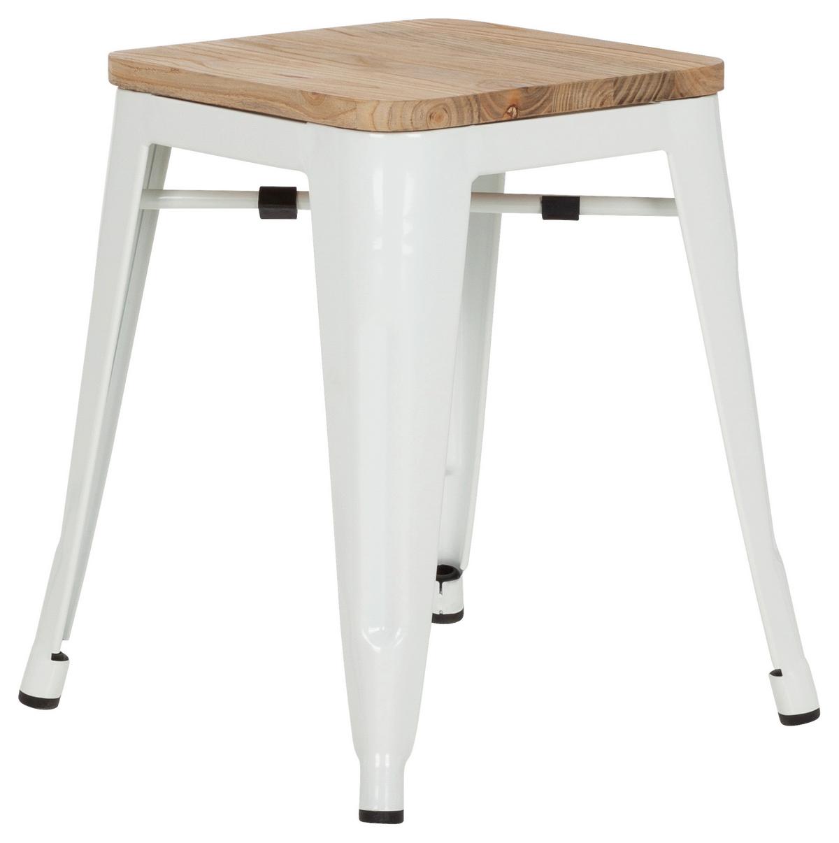 Hocker Vantaggio W Stahl/ Echtholz Braun/weiß H: 46 Cm - Braun/Weiß, Basics, Holz/Metall (39/46/39cm) - MID.YOU