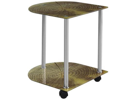 Beistelltisch Klaus, Rollen + Bedruckte Glasplatte Holzoptik - Edelstahlfarben/Braun, MODERN, Glas/Metall (40/45/40cm) Beistelltisch Klaus, Rollen + Bedruckte Glasplatte Holzoptik - Edelstahlfarben/Braun, MODERN, Glas/Metall (40/45/40cm)