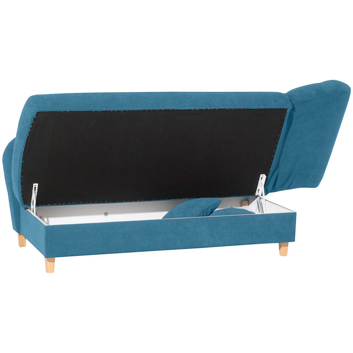 Recamiere Selma Petrol Rechts Mit Bettkasten+schlaffunktion - Buchefarben/Petrol, Design, Textil (190/88/82cm) - Max Winzer