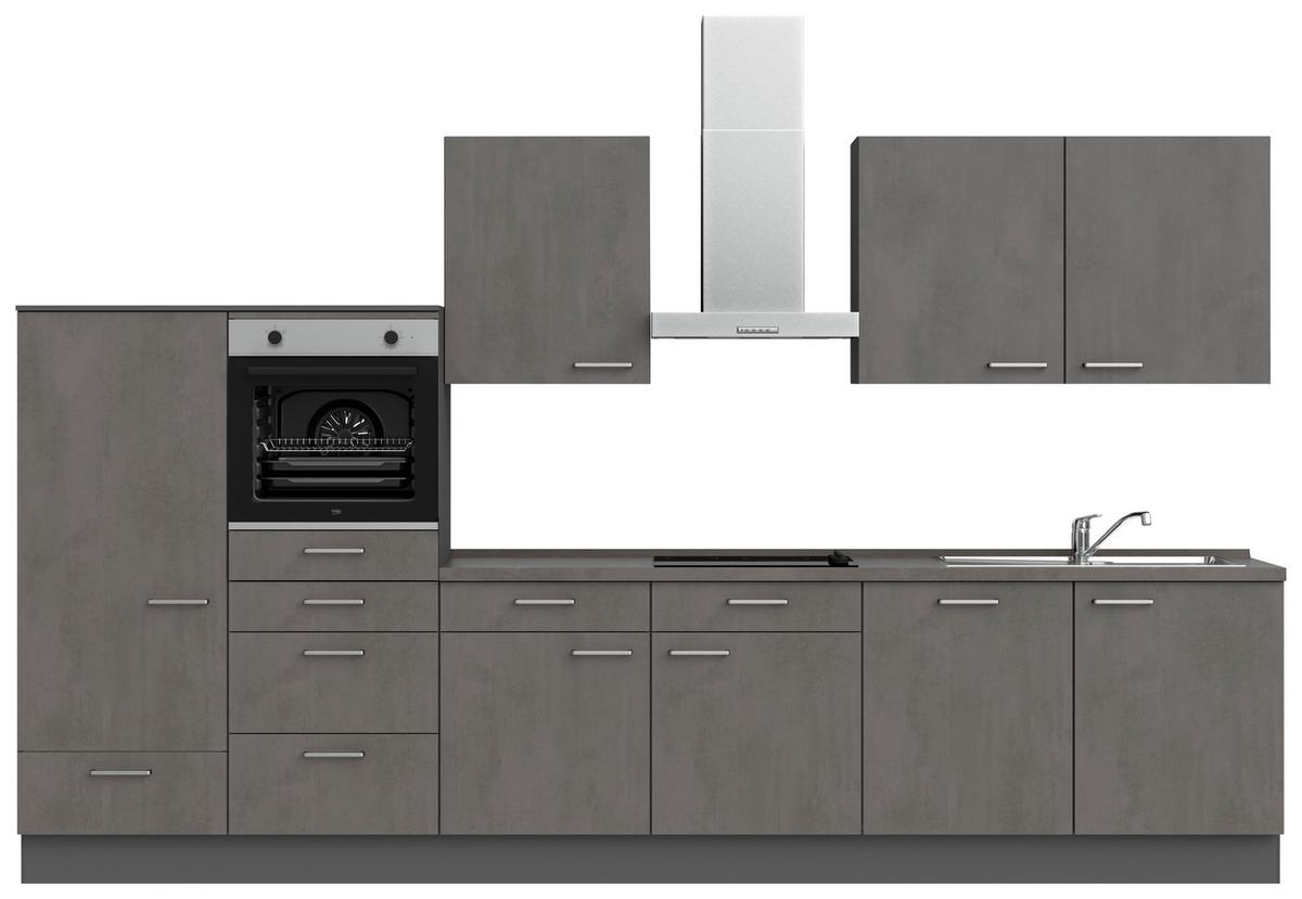Kuchynská linka 360 cm, bridlicový šedý beton - farba ušľachtilej ocele/bridlicová, Modern, kov/kompozitné drevo (360cm) - Nobilia