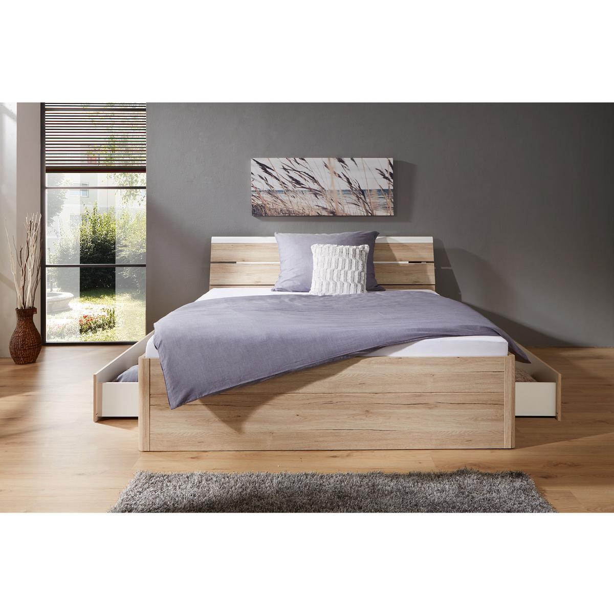 Bett Inkl. Laden + Led 140x200 Mars, Eiche Dekor - Eichefarben/Eiche San Remo, MODERN, Holzwerkstoff (140/200cm) - MID.YOU