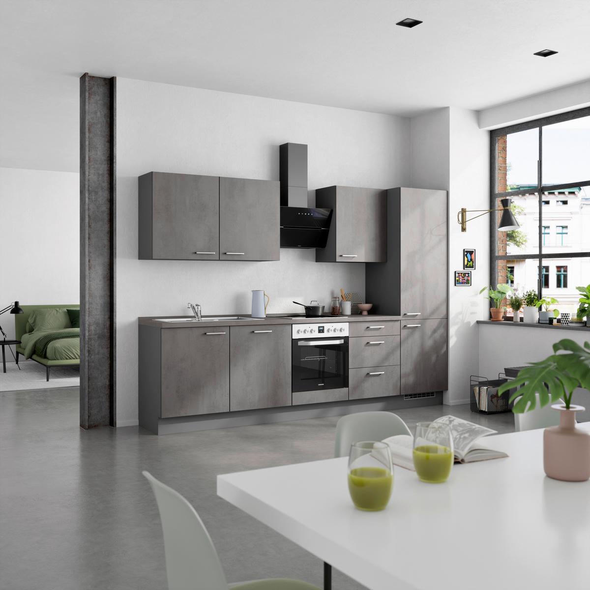 Kuchynská linka 300 cm, bridl.šedý betón/bridl.šedá - farba ušľachtilej ocele/bridlicová, Modern, kov/kompozitné drevo (300cm) - Nobilia