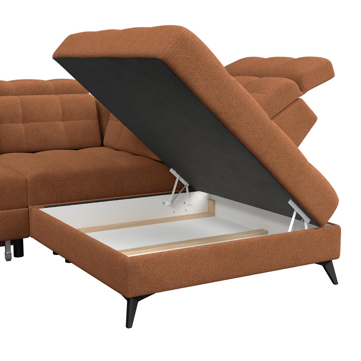 Ecksofa Barletta New Velours Terracotta, 289x228cm - Terracotta/Schwarz, ROMANTIK / LANDHAUS, Textil (289/228cm) - Luca Bessoni