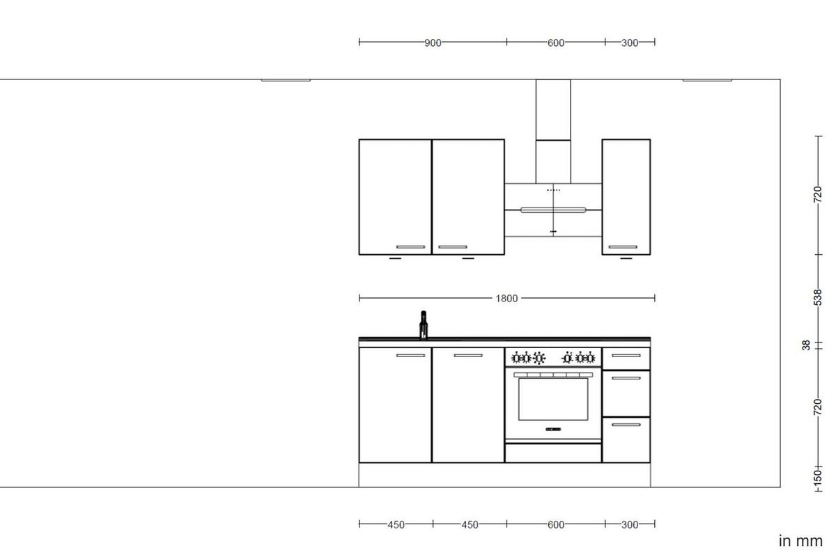 Kuchyňská linka 180 cm, magnólia matná - barvy dubu/magnolie, Moderní, kov/kompozitní dřevo (180cm) - Nobilia