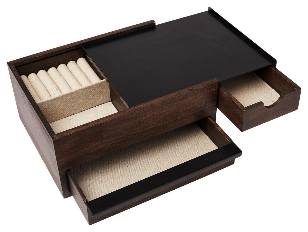 Schmuckbox Schwarz Walnussfraben B:22,1cm - Walnussfarben/Schwarz, Design, Holz/Metall (22,1/11,9/25,9cm) - Umbra