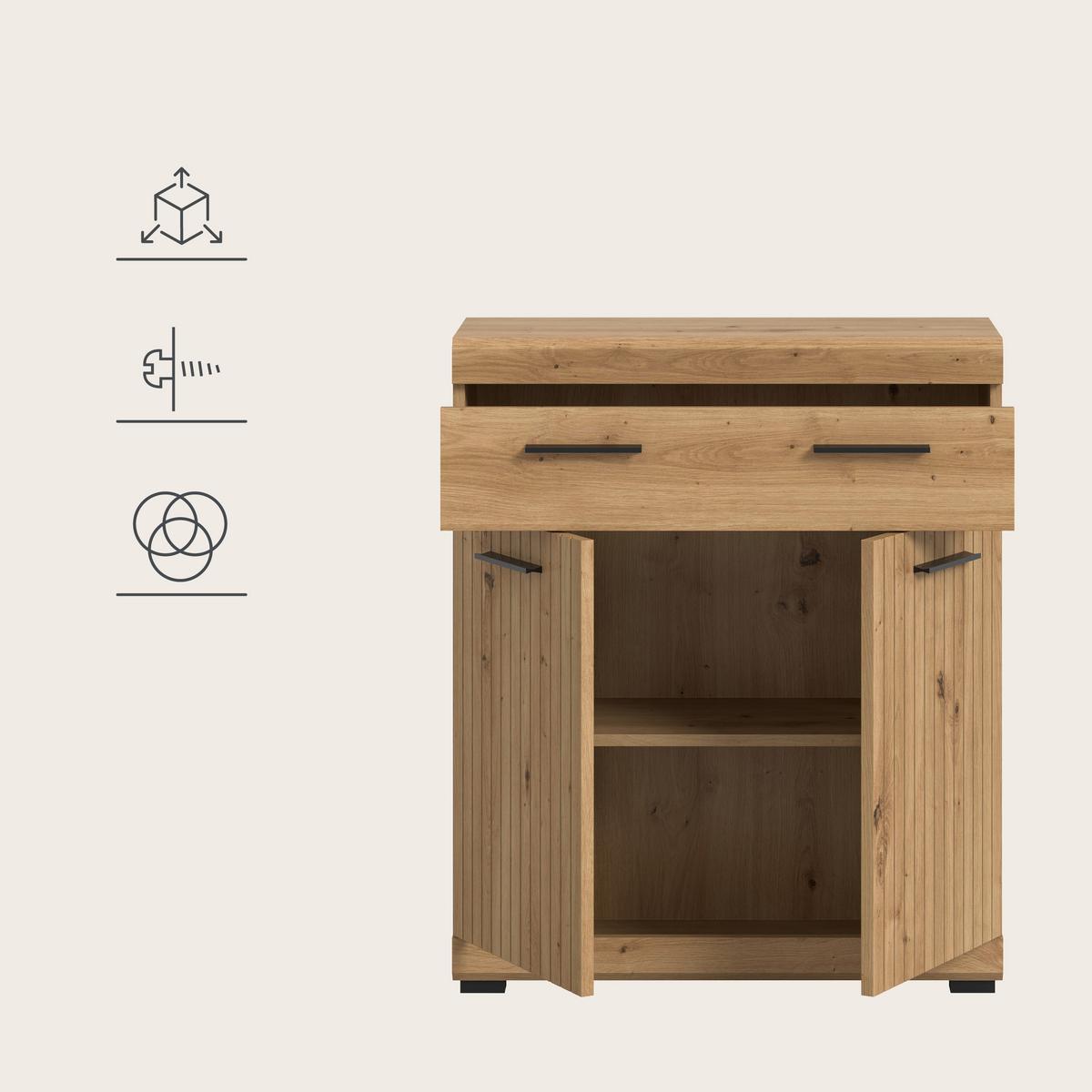 Midischrank Scout Eiche Artisan Dekor B: 74cm - Schwarz/Eiche Artisan, Trend, Holzwerkstoff (74/88/31cm) - MID.YOU