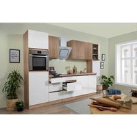 Küchenzeile Premium mit Geräten 330 cm Weiß/Eiche Dekor - Eichefarben/Weiß Hochglanz, Basics, Holzwerkstoff (330cm) - Respekta