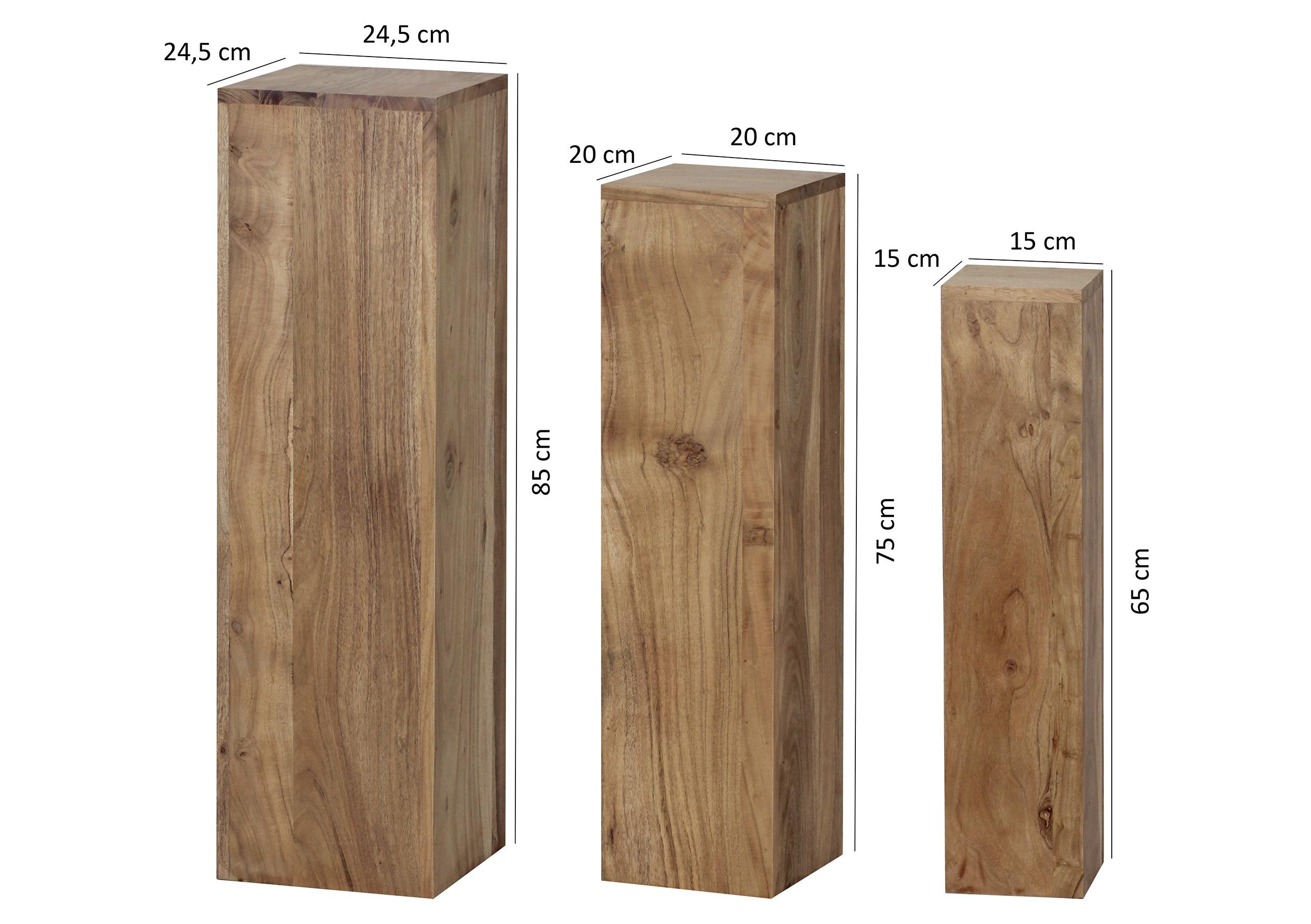 Dekosäulen 3er-Set Holz Massiv Akazie - Akaziefarben, MODERN, Holz (24,5/85/24,5cm) - MID.YOU