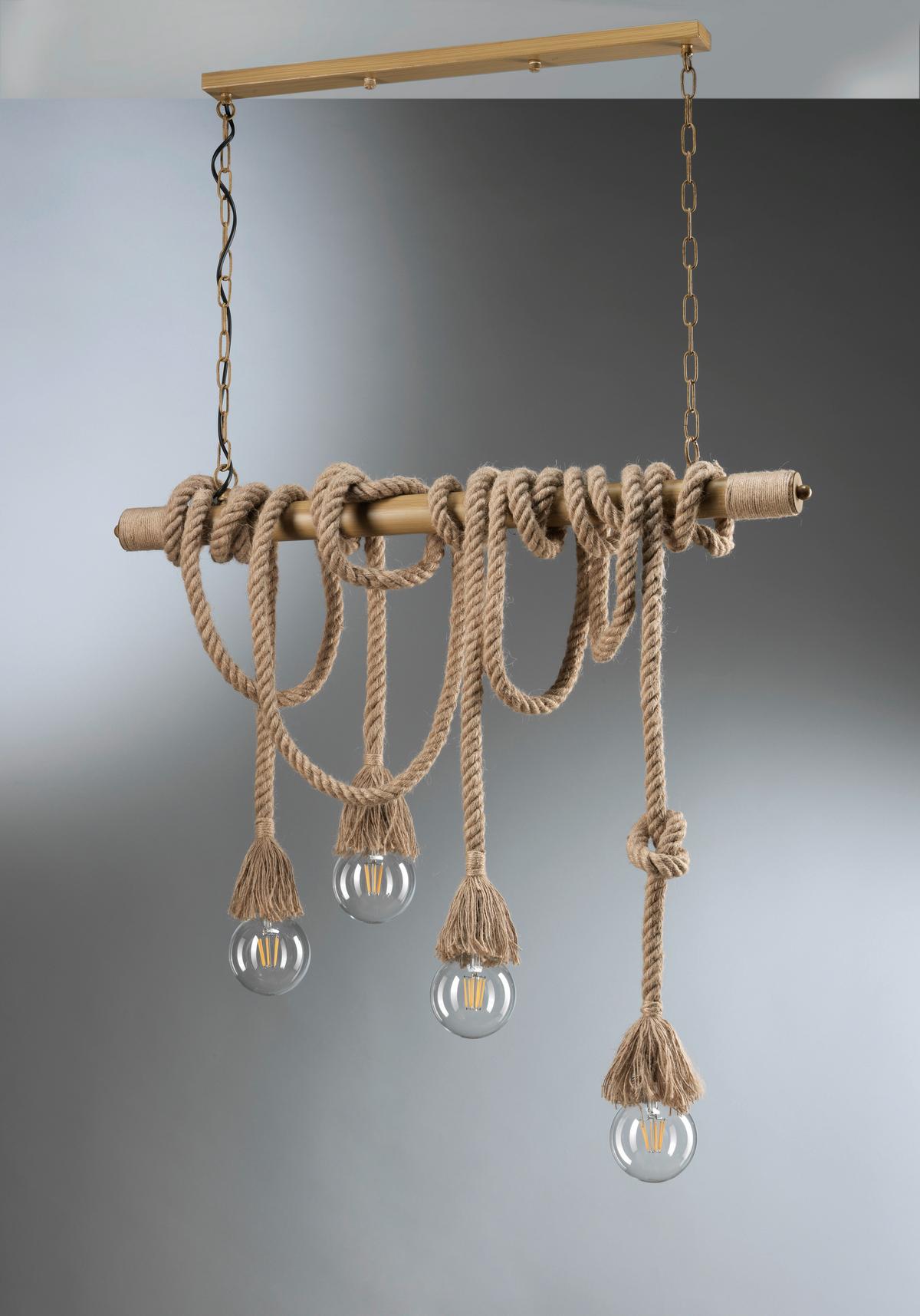 Hängeleuchte 4993/s4 - Beige, Natur, Textil/Metall (80/25/130cm)