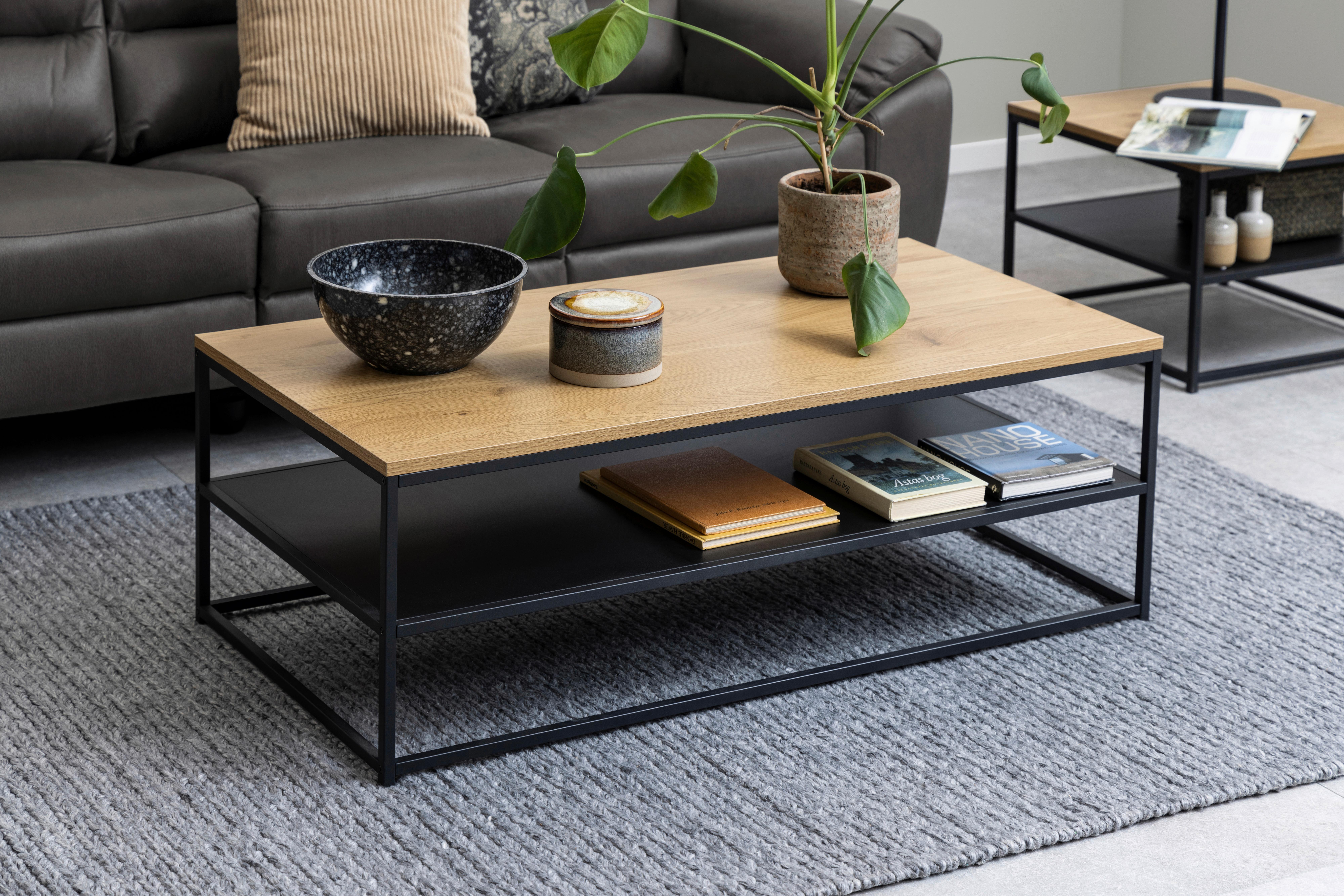 Konferenčný stolík GILA - čierna/farba duba, Trend, kov/kompozitné drevo (120/60/42cm) - MID.YOU