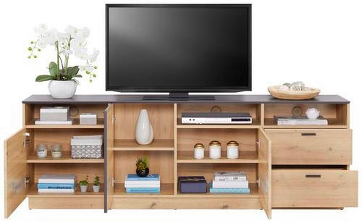 Tv-elem Tonale - Artisan tölgy/szürke, Modern, faalapú anyag (200/68,6/40cm)