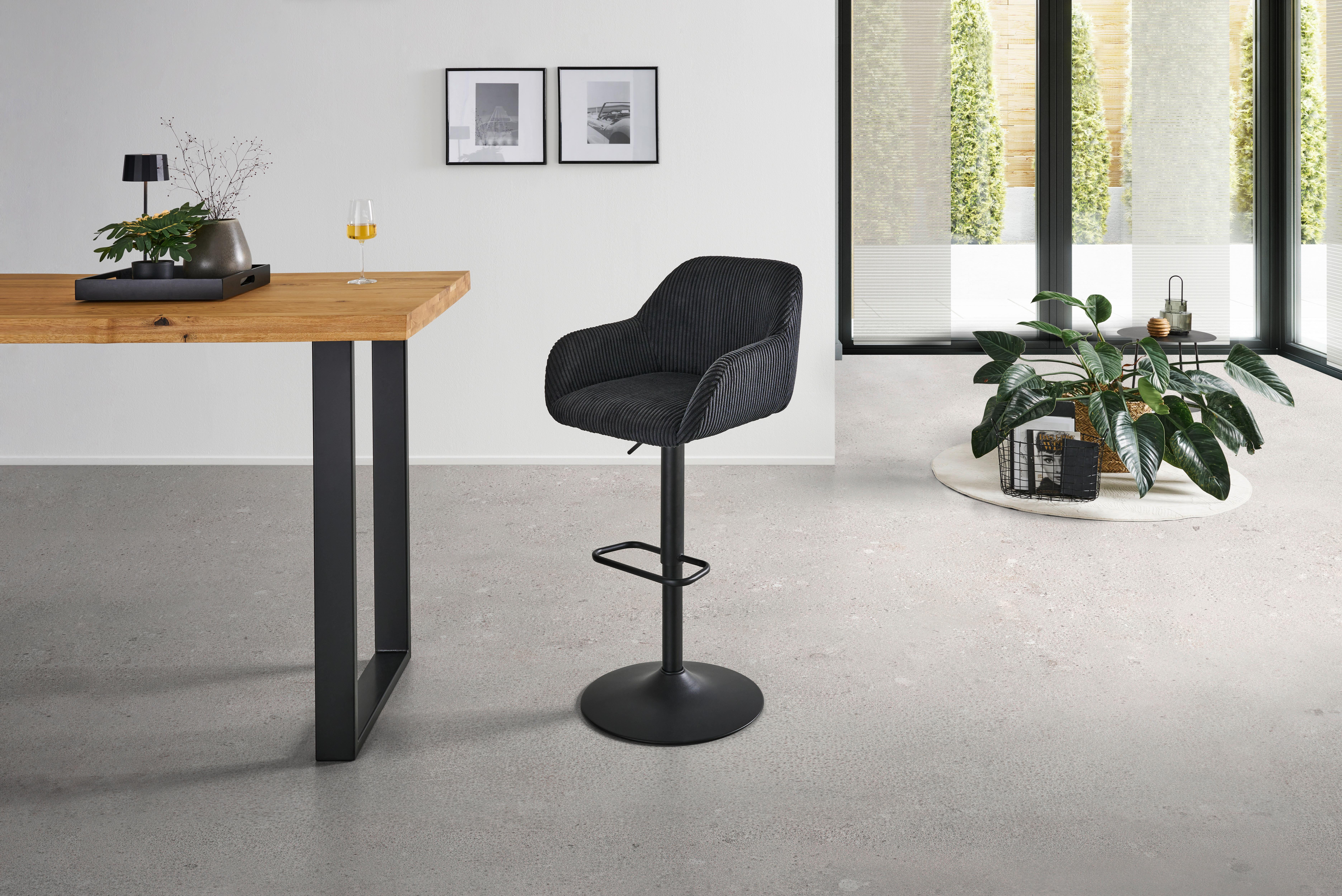 Barhocker Kiana - Schwarz, LIFESTYLE, Textil/Metall (44/95-117/55cm) - Livetastic