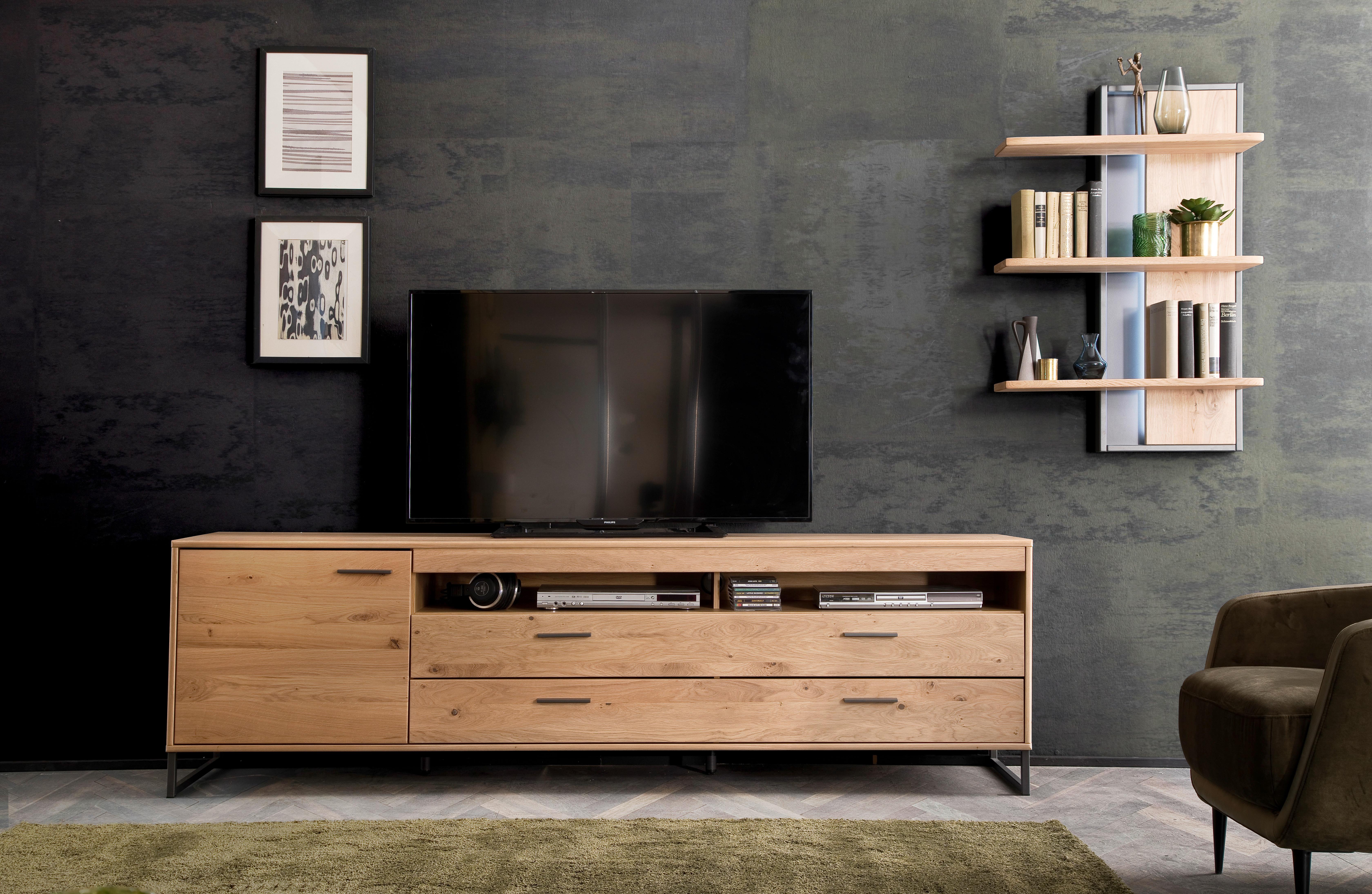 TV-Element Portland B: 224 cm Eiche Dekor - Eichefarben/Schwarz, Design, Holz/Holzwerkstoff (224/67/50cm) - Livetastic