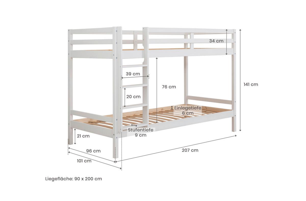 Etagenbett Rene Weiß Kiefer mit Bettschublade & Leiter - Weiß, MODERN, Holz (90/200cm) - Livetastic