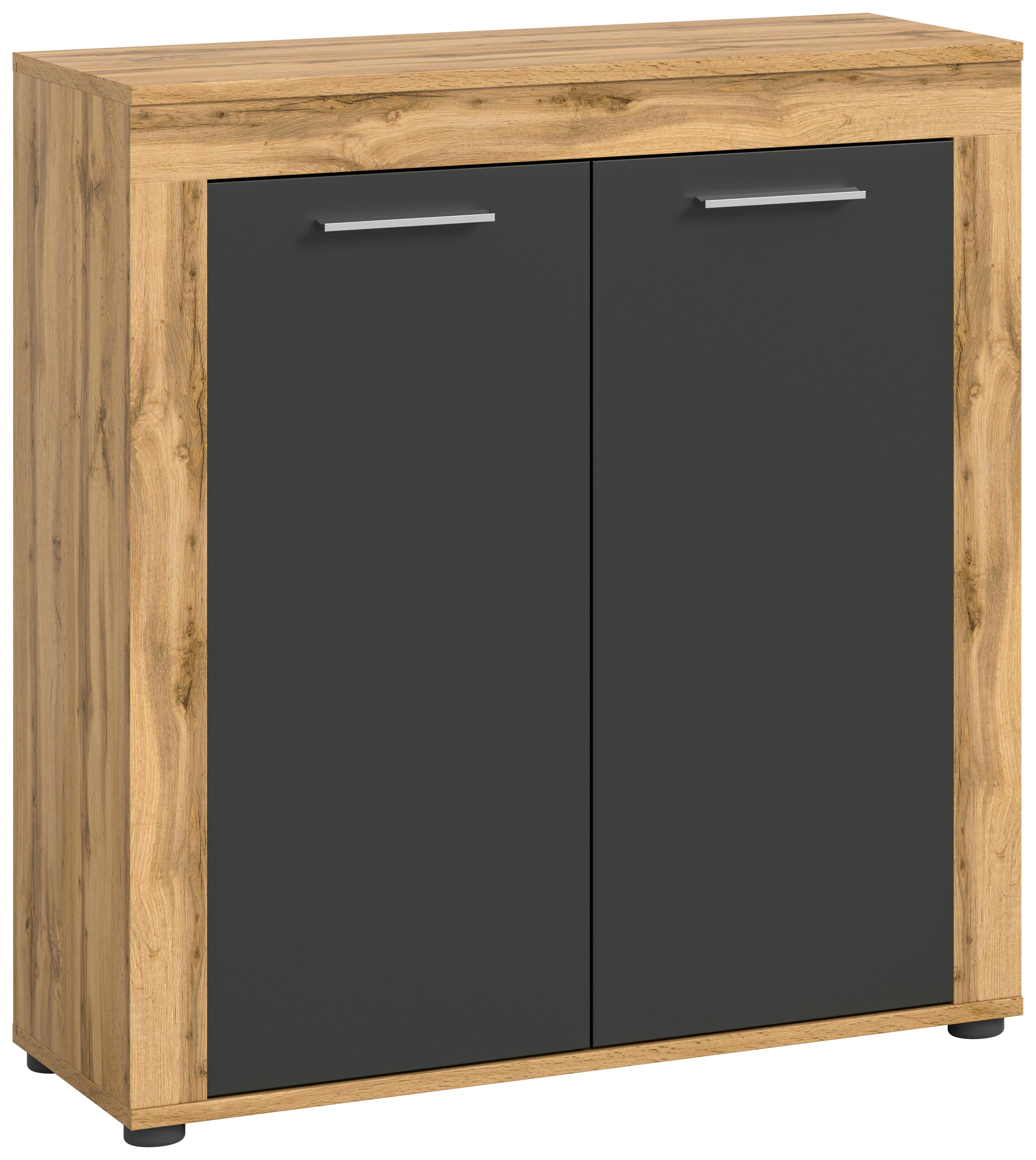 Highboard Jam Eiche Dekor B: 80 cm - Eiche Wotan/Schwarz, Design, Holzwerkstoff (80/88/35cm) - MID.YOU