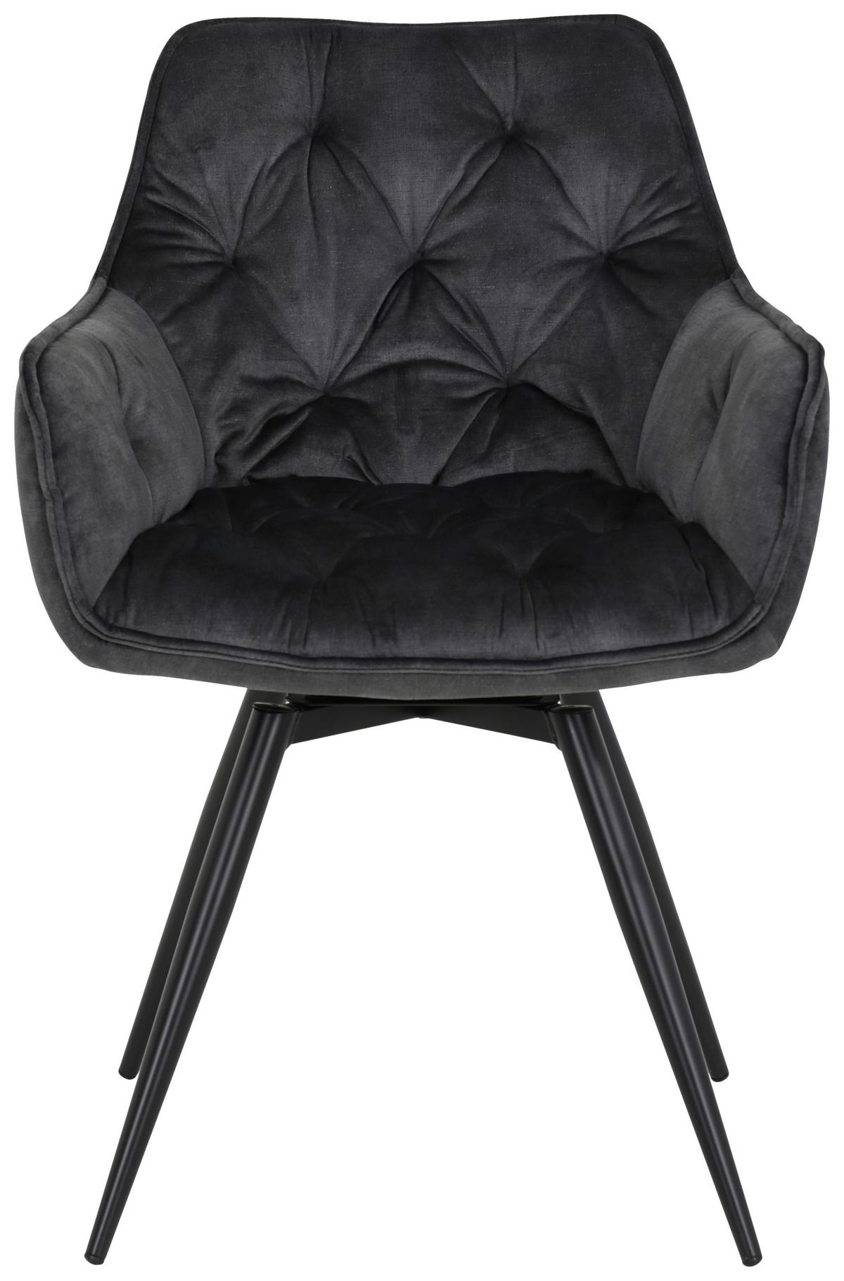 Armlehnstuhl Florentina Anthrazit Gepolstert 2er-Set - Anthrazit/Schwarz, MODERN, Textil/Metall (56/82/63cm) - MID.YOU