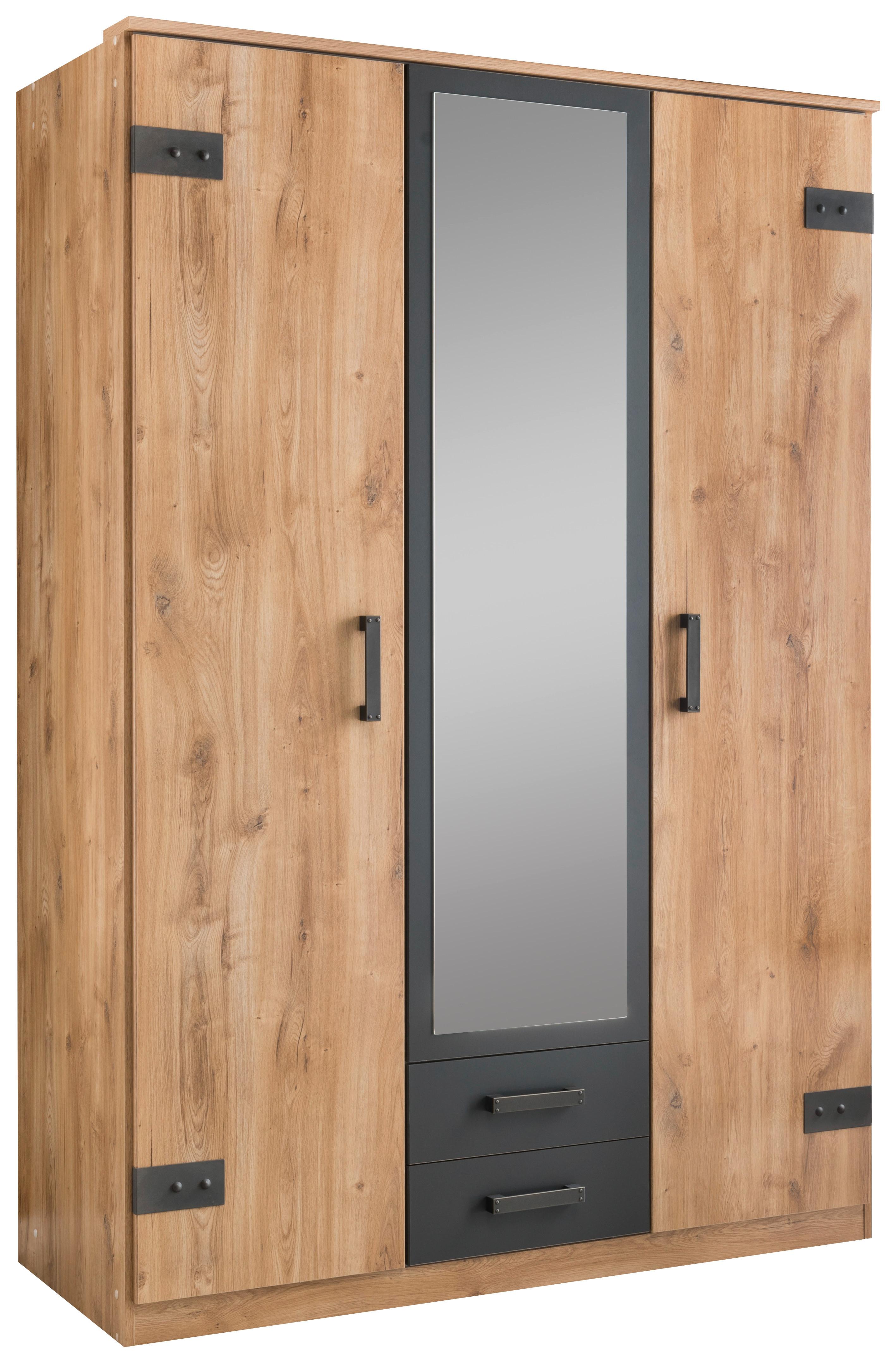 ŠATNÍ SKŘÍŇ S OTOČNÝMI DVEŘMI CORK - barvy dubu/barvy grafitu, Konvenční, kov/kompozitní dřevo (135/199/58cm) - Based