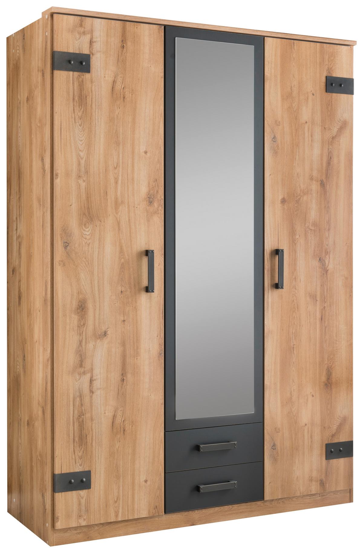 ŠATNÍ SKŘÍŇ S OTOČNÝMI DVEŘMI CORK - barvy dubu/barvy grafitu, Konvenční, kov/kompozitní dřevo (135/199/58cm) - Based