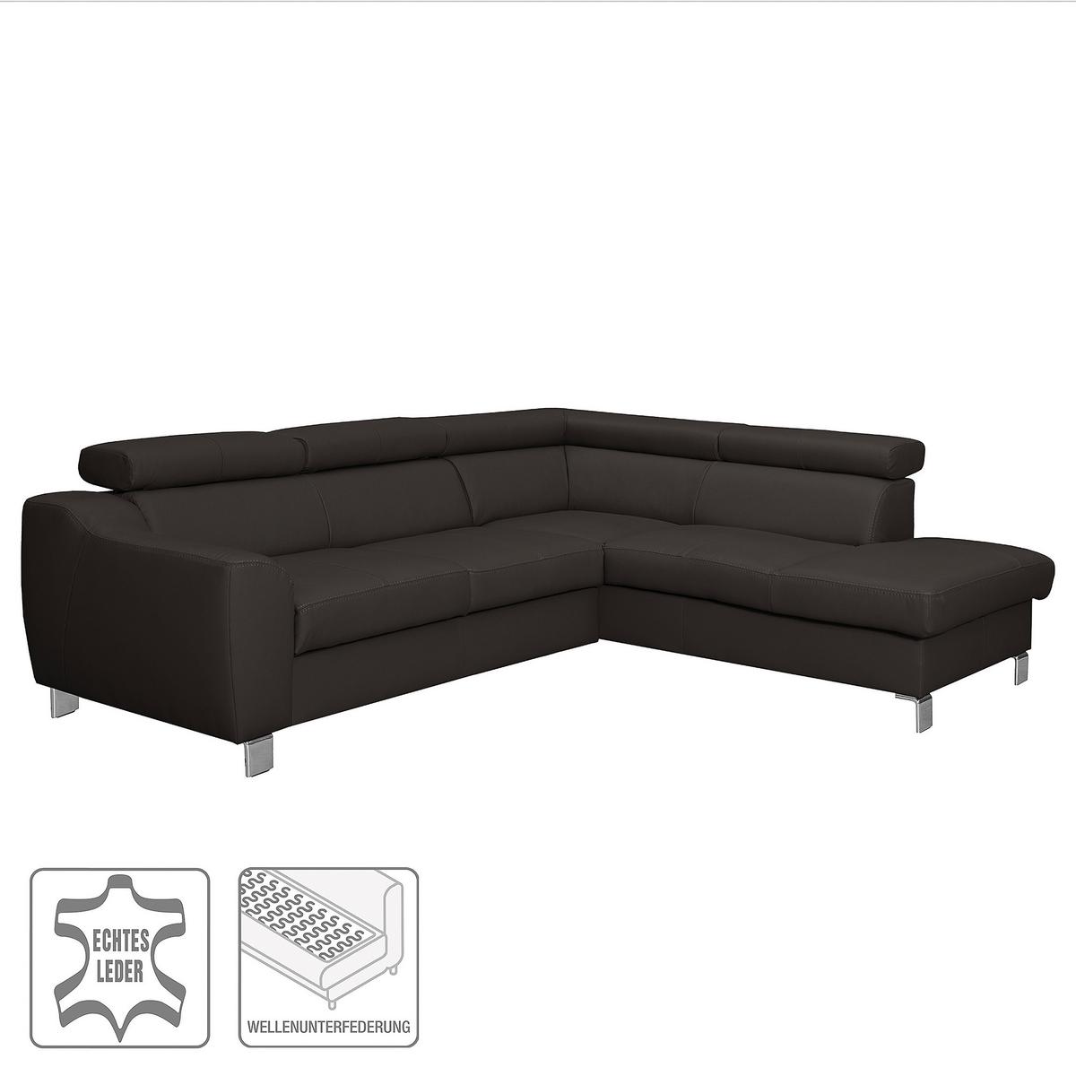 Ecksofa Aspen Lederlook Dunkelbraun 245x208 Cm - Chromfarben/Dunkelbraun, Design, Leder/Textil (245/208cm) - Livetastic