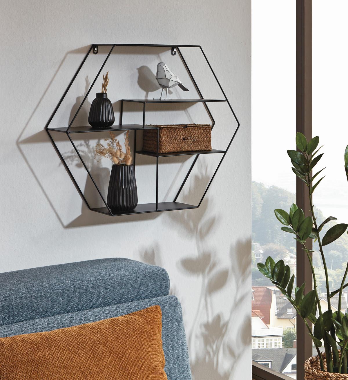 Nástěnný regál KIRKLESS 3 černý - černá, Moderní, kov (61/54/16cm)