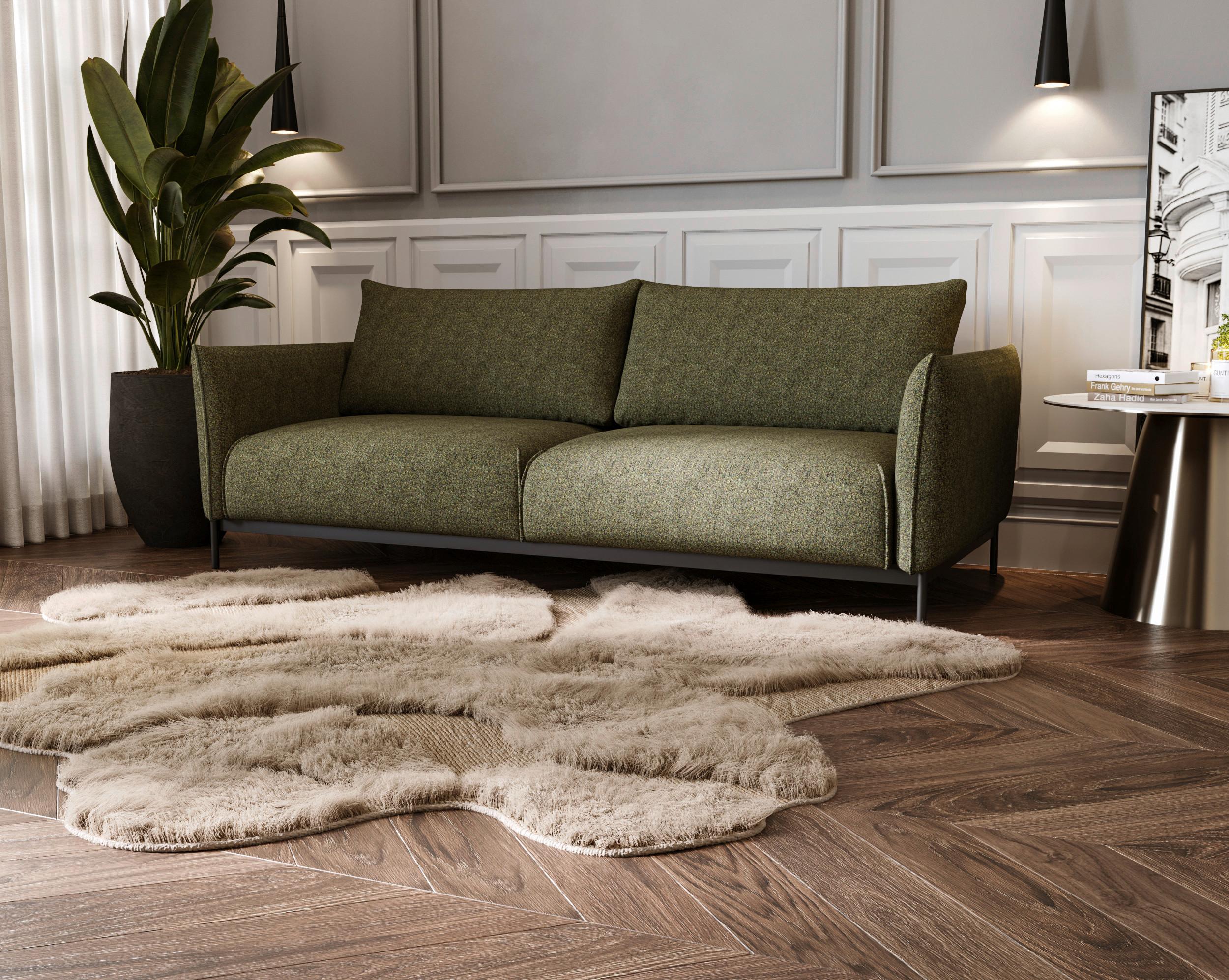 Sofa mit Stauraum Bueno Chenille Grün B: 223 cm - Schwarz/Grün, Design, Textil (223/96/95cm) - Livetastic