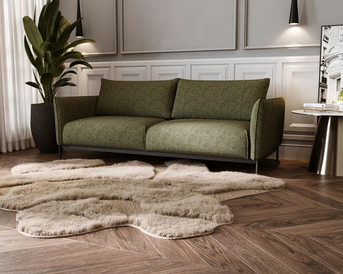Sofa Mit Stauraum Bueno Chenille Grün B: 223 Cm - Schwarz/Grün, Design, Textil (223/96/95cm) - Livetastic