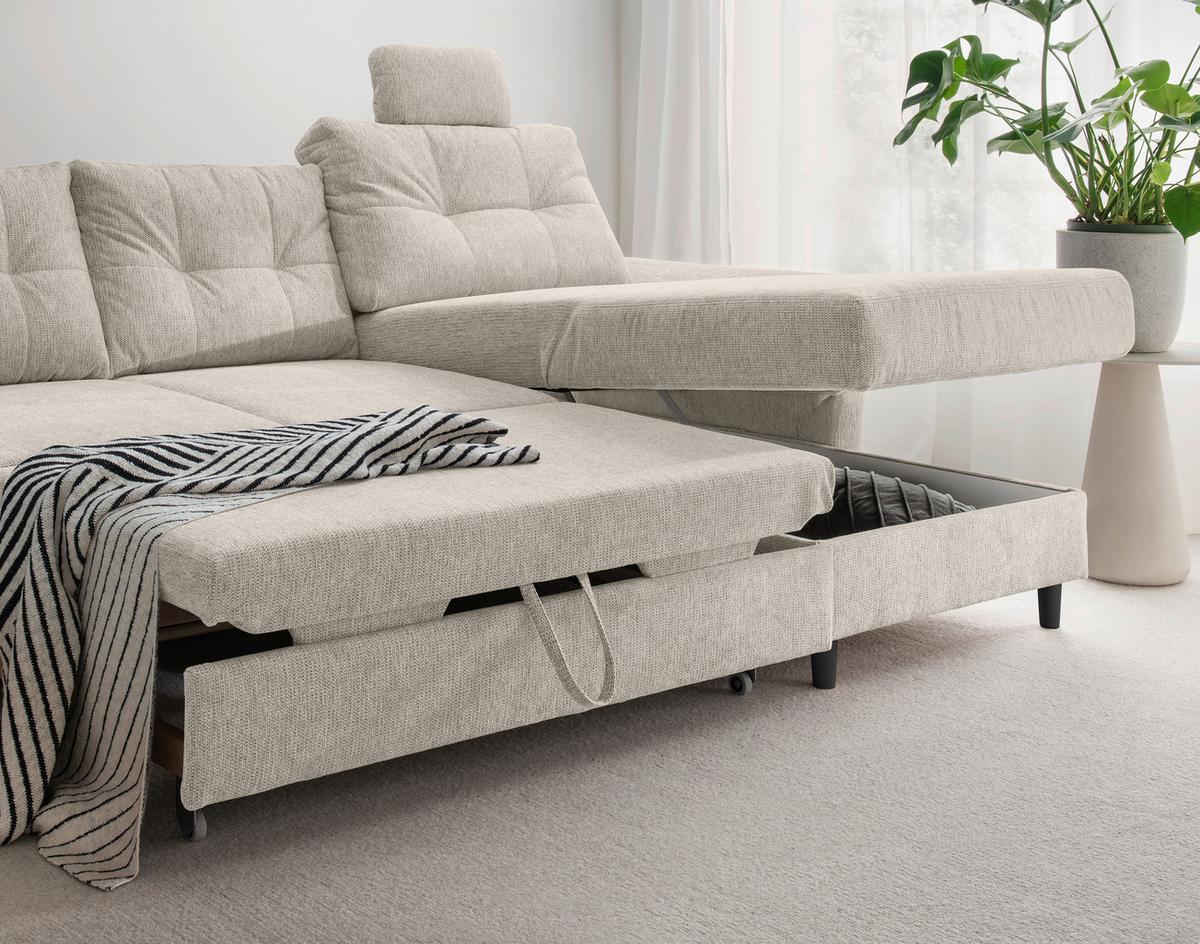 Wohnlandschaft Brizzini Beige U: 206x338x176 cm - Beige/Schwarz, MODERN, Textil (206/338/176cm) - Livetastic