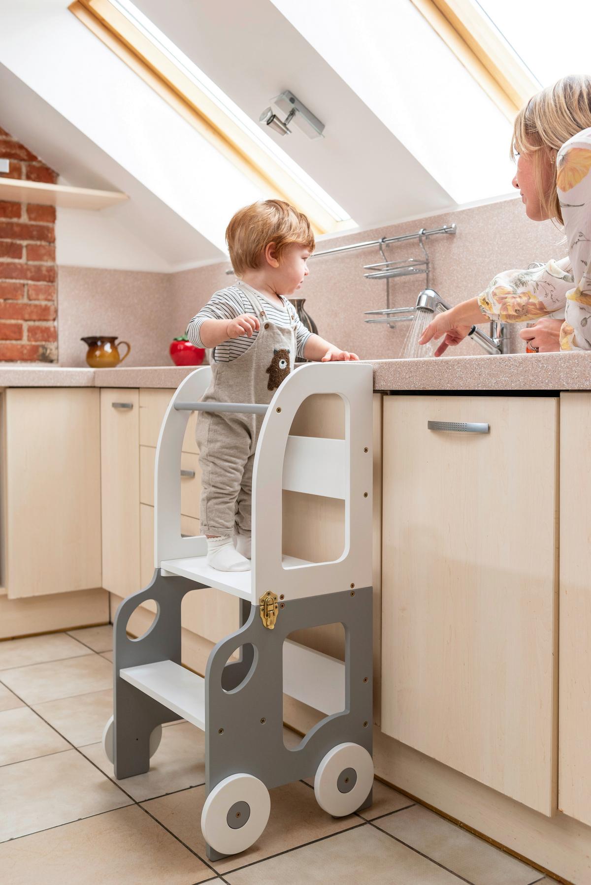 Hochstuhl Car Step Stool Aus Holz Grau/weiß - Weiß/Grau, Basics, Holz (38/90/40cm)