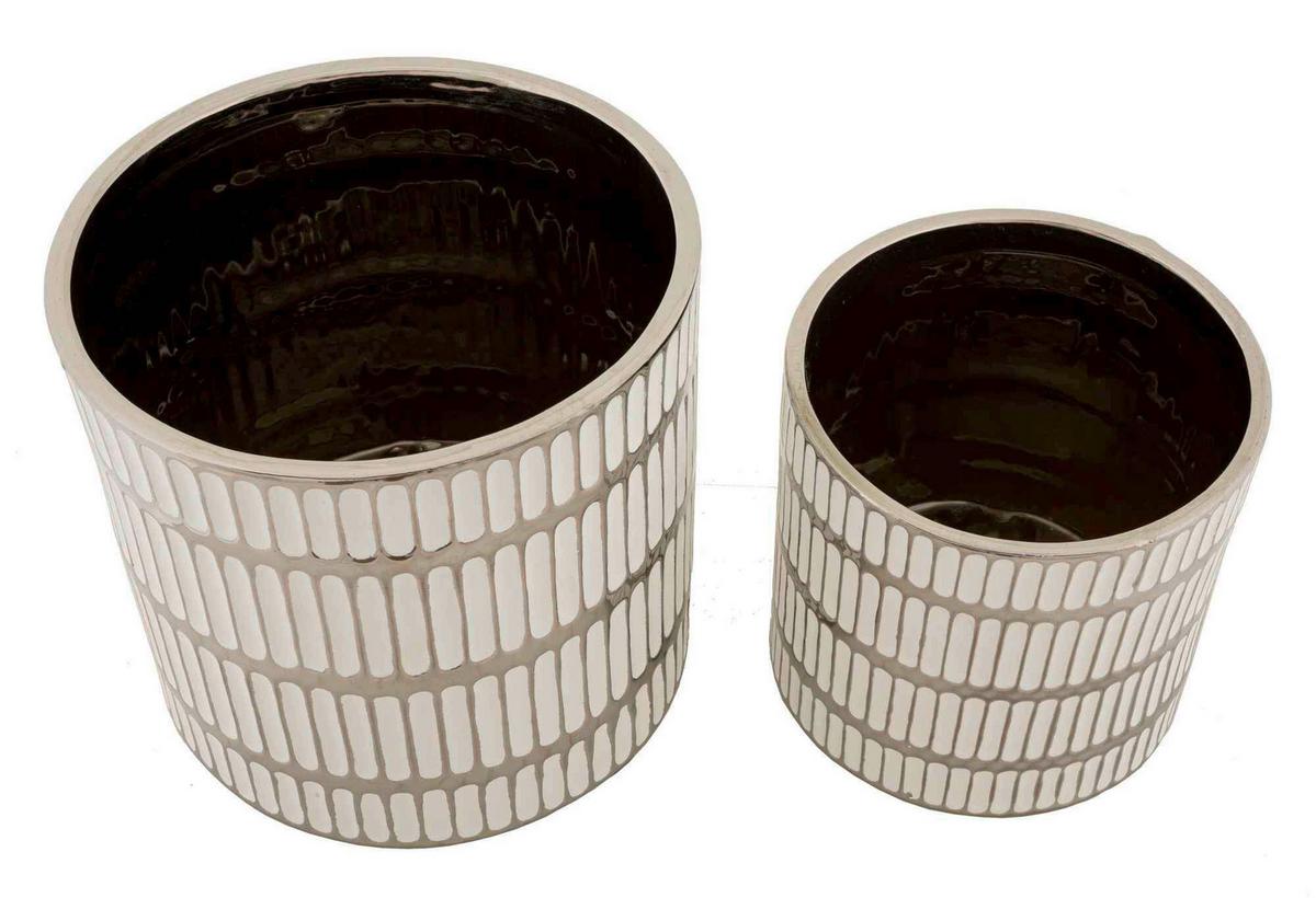 Vase Holder Ray Set 2 Pcs Weiß, Silberfarben B: 22,5 cm - Silberfarben/Weiß, Basics, Keramik (22,5/24/22,5cm)