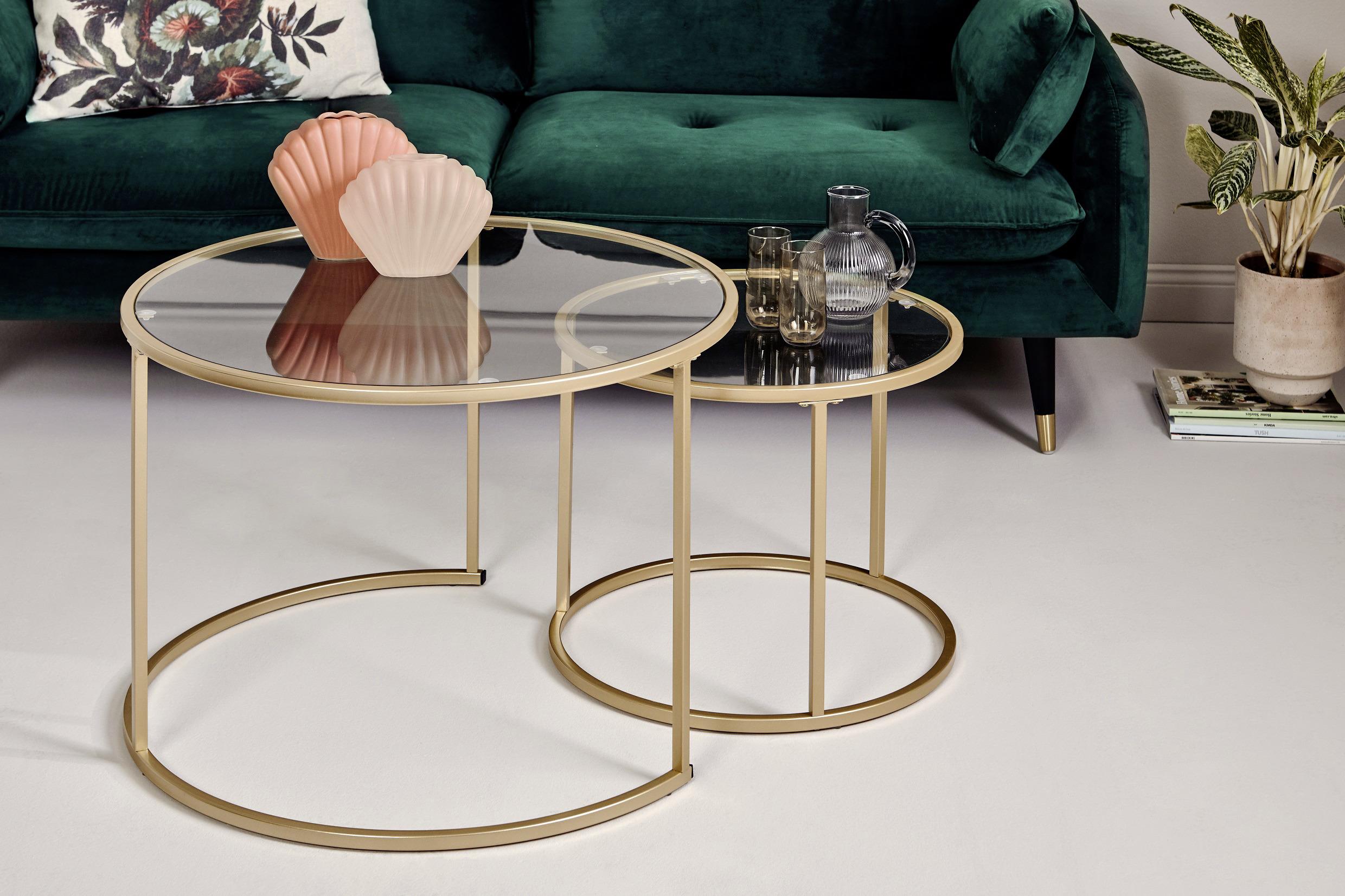 Satztisch Sol Coffee Set - Klar/Goldfarben, KONVENTIONELL, Glas/Metall (73,4/73,4/50cm) - Livetastic