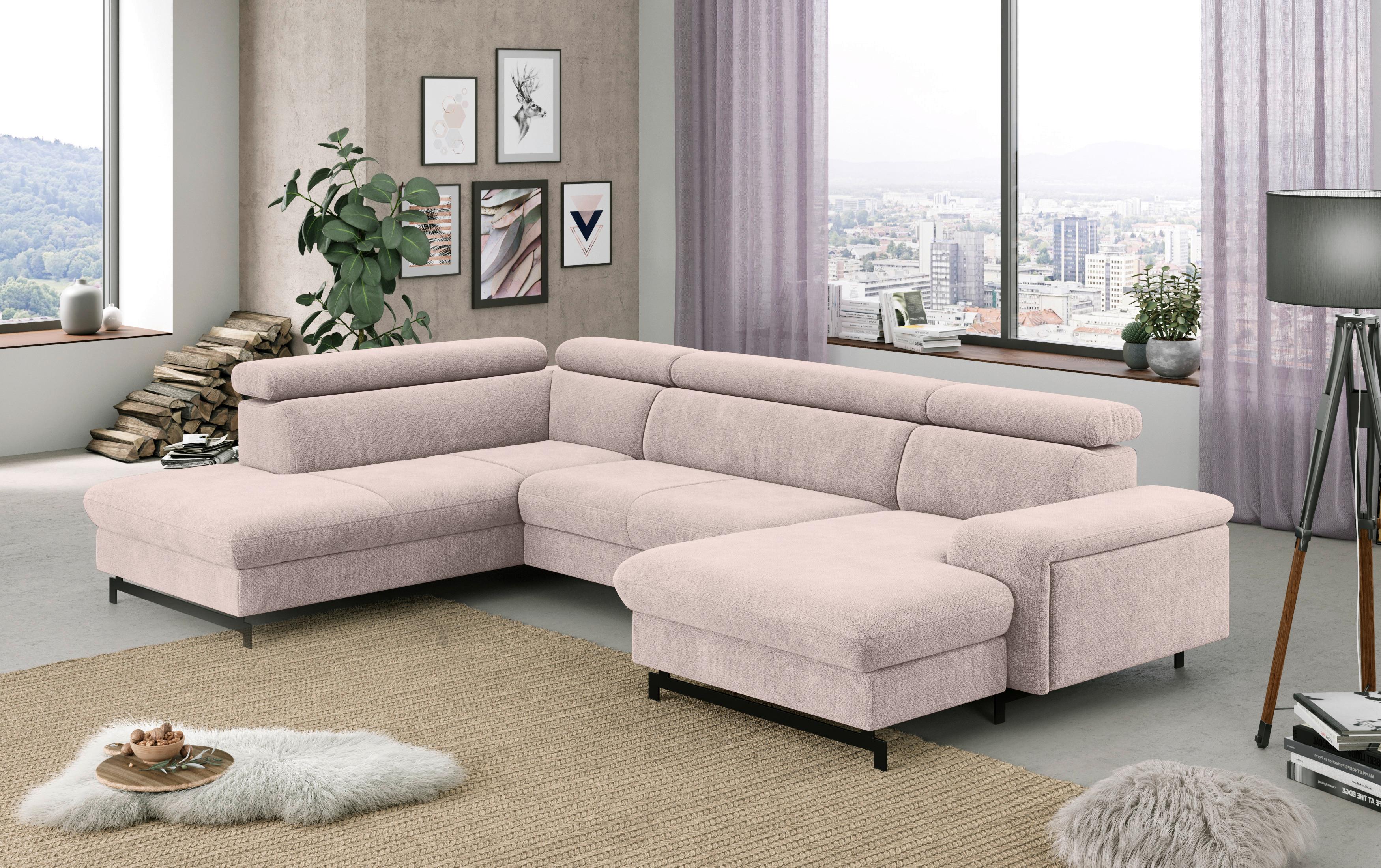 Wohnlandschaft mit Bettkasten Emma Creme - Creme/Schwarz, Textil (215/328/165cm) - MID.YOU