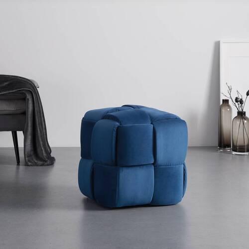 Malý designový taburet ELLA, modrý - modrá/černá, Moderní, dřevo/textil (47/47/47cm) - Bessagi Home