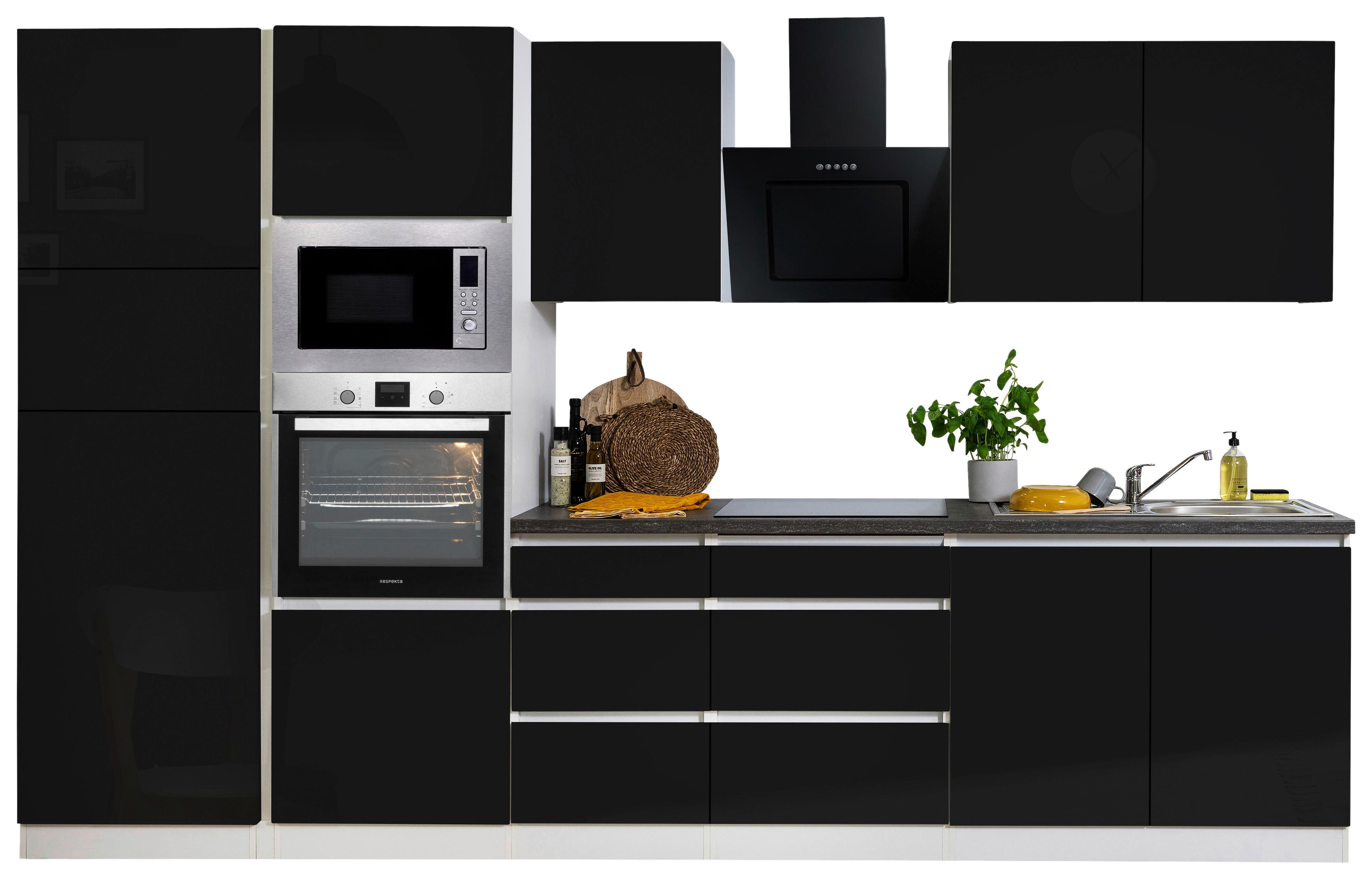 Küchenblock Lorena Küchenblock 335 cm - Schwarz Hochglanz/Graphitfarben, Basics, Holzwerkstoff (335cm) - Respekta