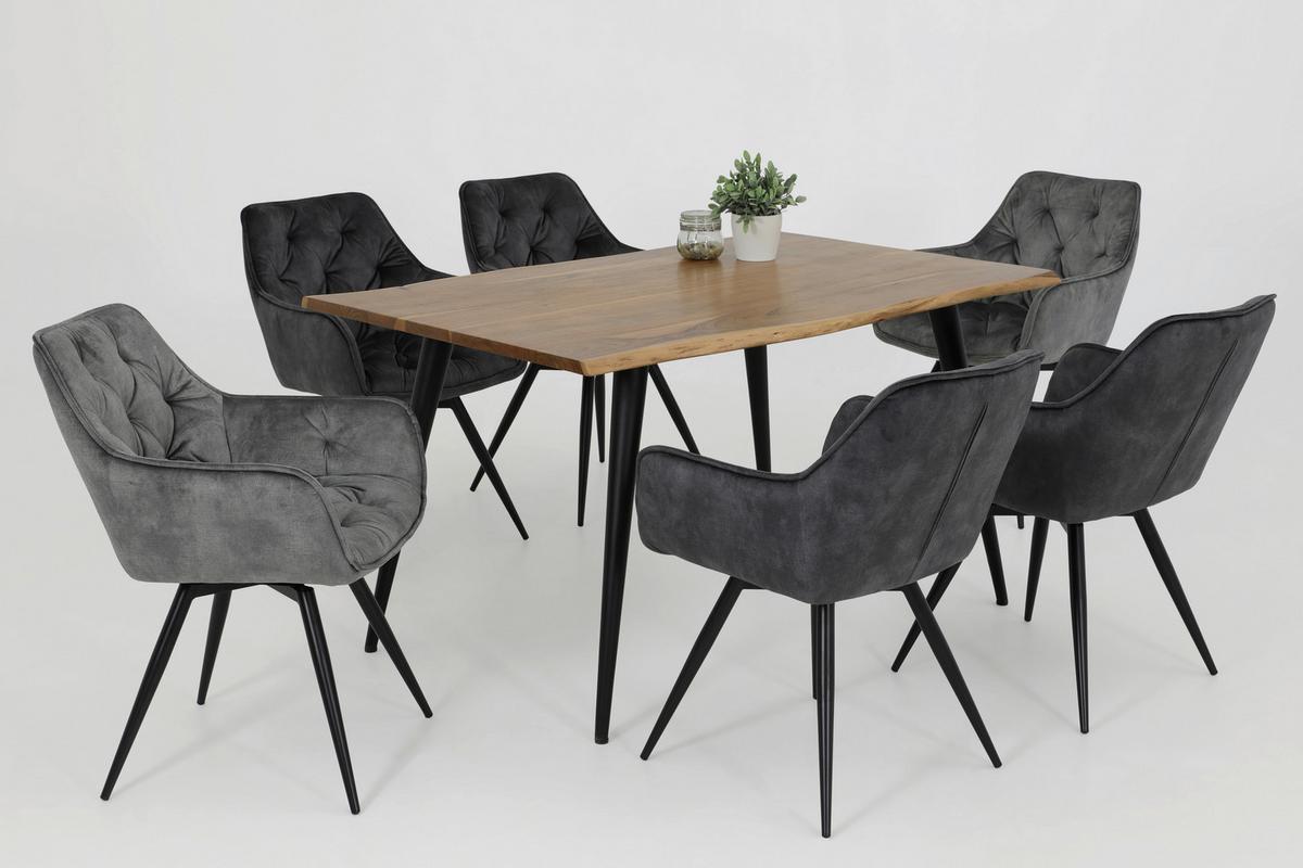 Armlehnstuhl Florentina Anthrazit Gepolstert 2er-Set - Anthrazit/Schwarz, MODERN, Textil/Metall (56/82/63cm) - MID.YOU