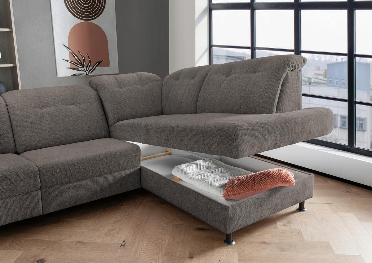 Ecksofa Minori Chenille Graubraun, S: Ca. 270x198 Cm - Graubraun/Schwarz, MODERN, Textil (270/198cm) - Livetastic