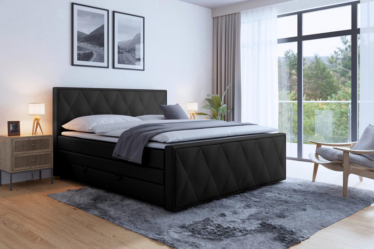 Boxspringbett mit Bettkasten Porto 180x200 cm Schwarz - Schwarz, MODERN, Holzwerkstoff/Kunststoff (180/200cm) - MID.YOU