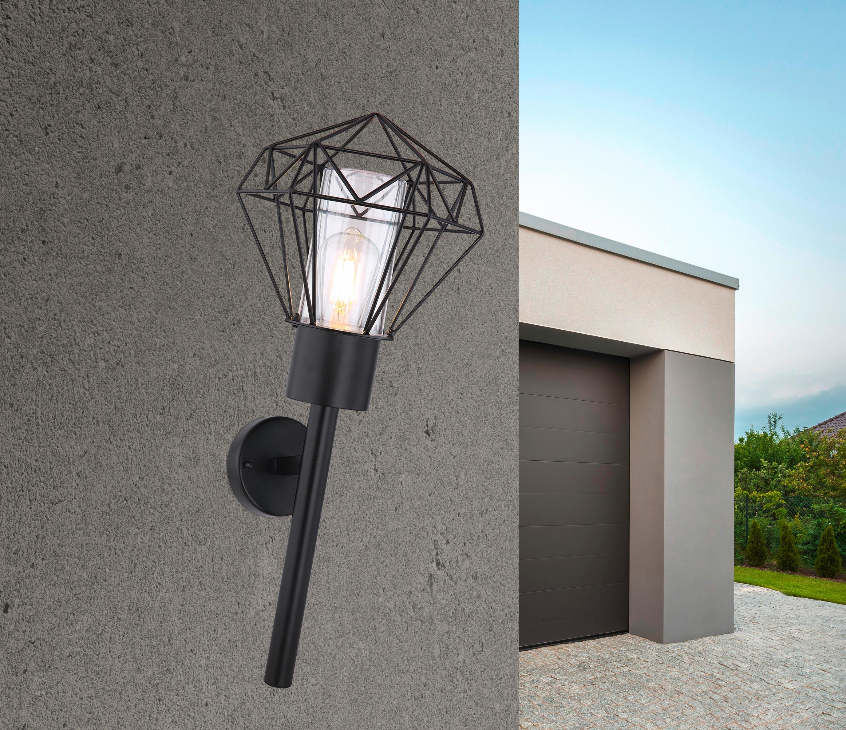 Außenleuchte Horace 15 Watt Edelstahl, Wandmontage - Klar/Schwarz, Basics, Kunststoff/Metall (22,5/28,5/28,5cm) - Globo