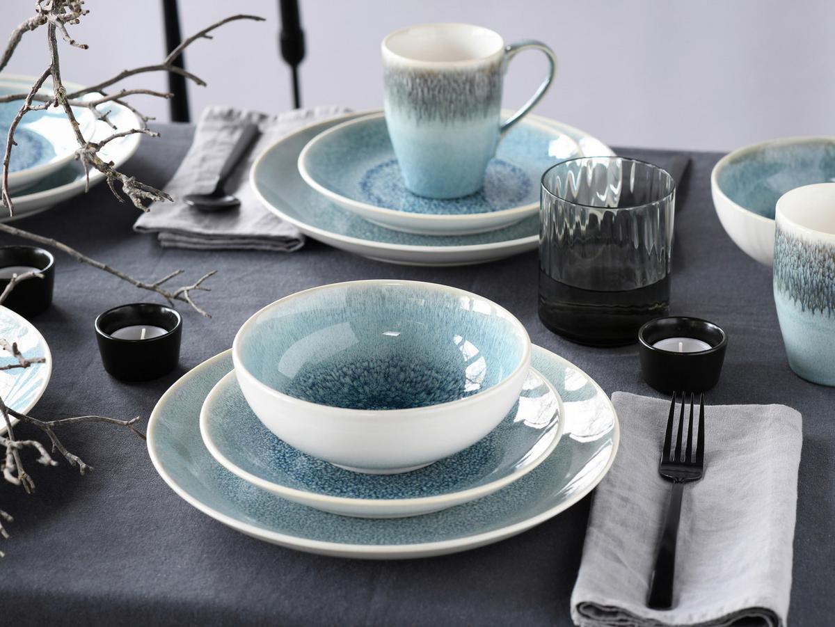 Kombiservice Caldera Hellblau, Weiß 16--Teilig - Weiß/Hellblau, Basics, Keramik - Creatable