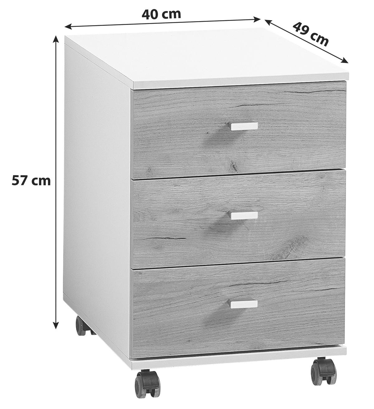 Rollcontainer Eiche Dekor Weiß Gw-Lioni 40x57x49 cm - Eichefarben/Weiß, Design, Holzwerkstoff/Kunststoff (40/57/49cm) - Germania