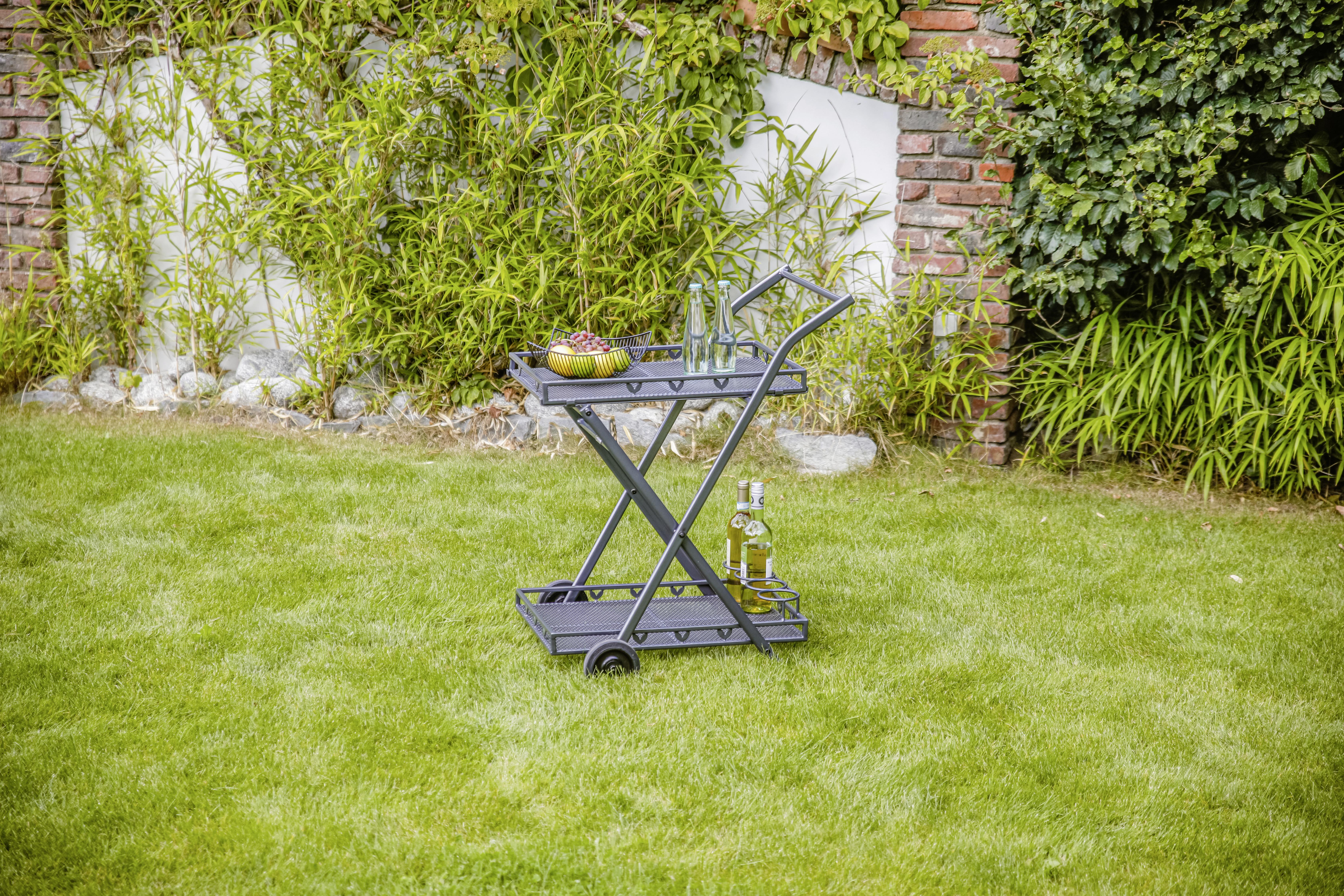 Garten-Servierwagen Toulouse 2 Ablagen Metall Grau B: 69 cm - Grau, Basics, Metall (69/54/87cm) - Gardenson
