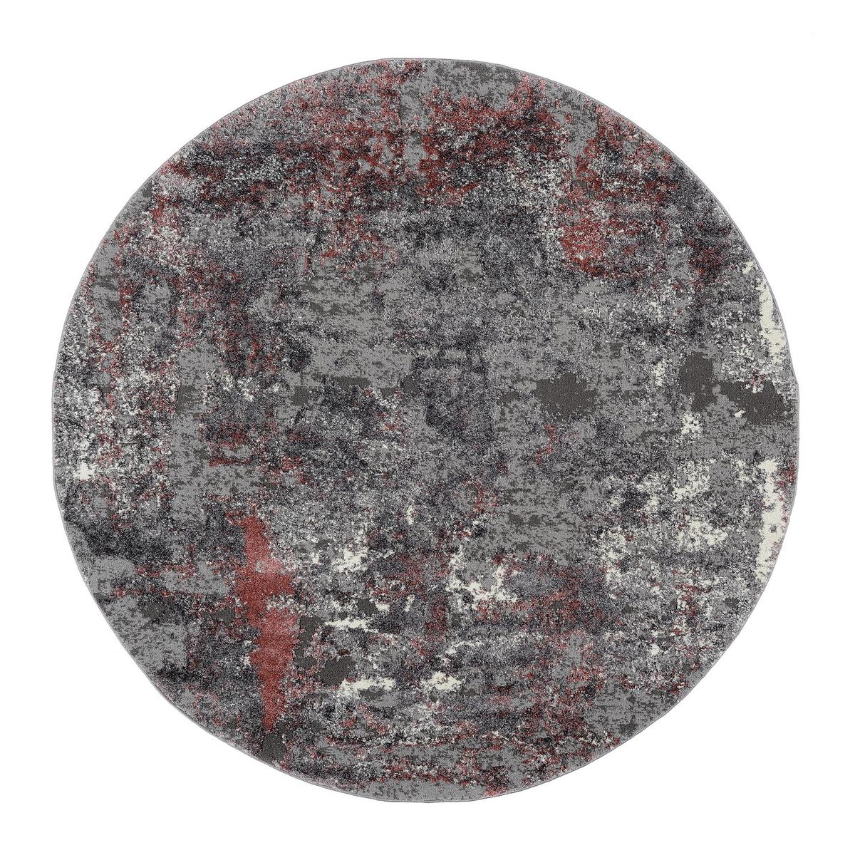 Webteppich Timeline Quantum Grau/Hellrot Rund Ø 160 cm - Hellrot/Grau, Design, Textil (160cm) - Novel