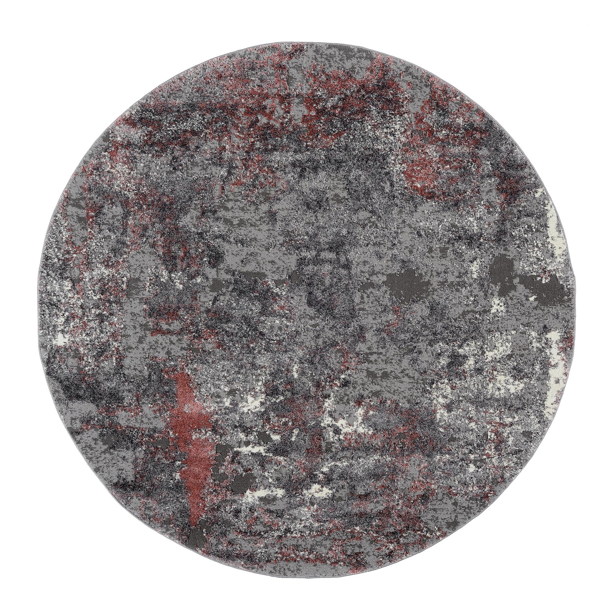 Webteppich Grau/Hellrot Timeline Quantum Rund Ø 120 cm Grau, Hellrot  