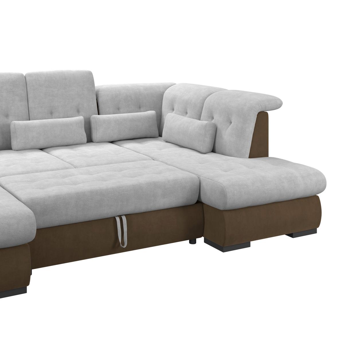Wohnlandschaft Madera Silberfarben S 358x312 cm - Hellbraun/Silberfarben, KONVENTIONELL, Kunststoff/Textil (190/358/212cm)