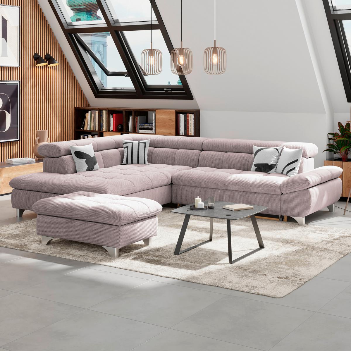 Eckbank Gemini Rosa, B: 234cm - Chromfarben/Rosa, KONVENTIONELL, Textil (234/312cm)