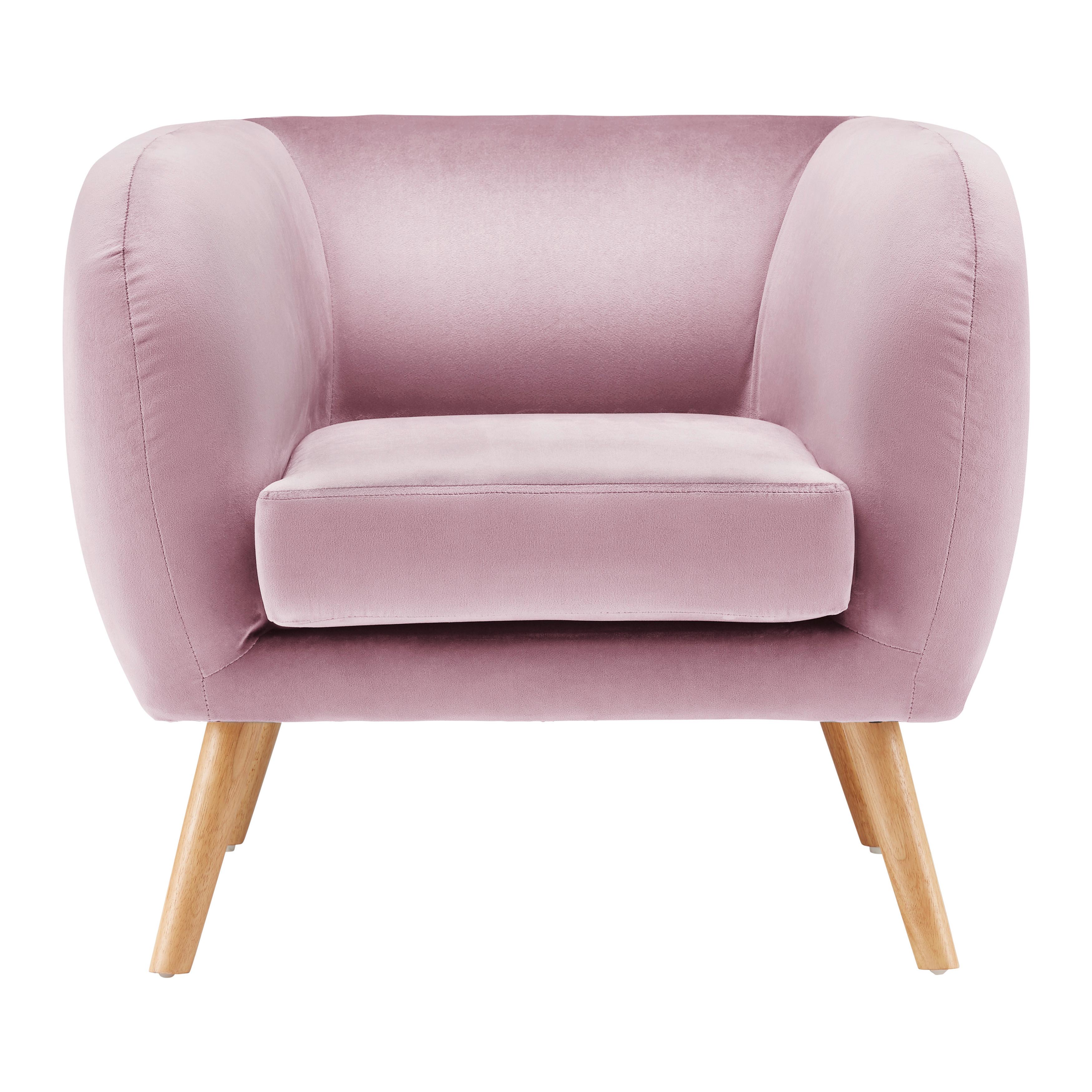 Relaxační křeslo BRUNO, růžový samet - růžová/barvy dubu, Moderní, dřevo/textil (79/69/75cm) - Modern Living