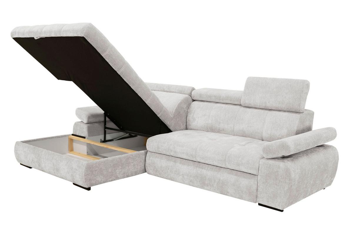 Rohová sedačka VEGAS, levá, světle šedá žinylka - černá/světle šedá, Design, dřevo/textil (173/294cm)