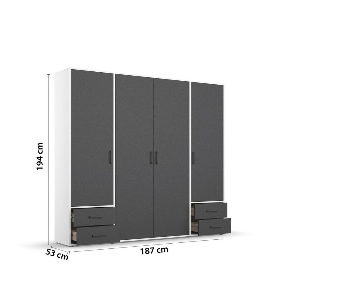 Drehtürenschrank Voyager Weiß,grau B: 187 Cm - Weiß/Grau, MODERN, Holzwerkstoff (187/194/53cm) - Rauch Möbel