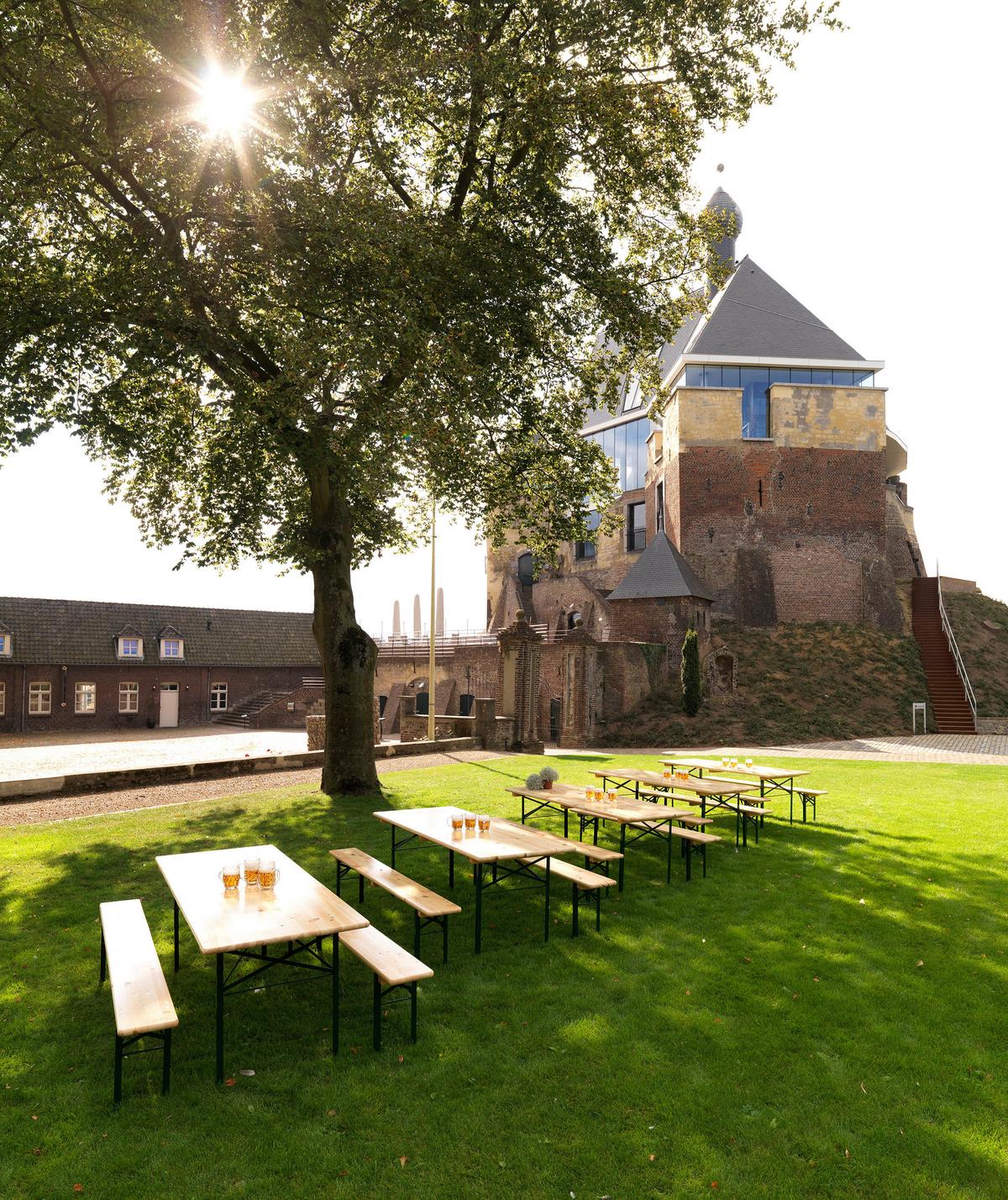 Biertischgarnitur 3tlg Natur/grün - Fichtefarben/Grün, Basics, Holz/Metall (220/78/50cm)