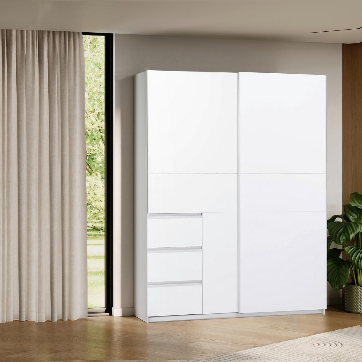 SCHIEBETÜRENSCHRANK Wilma Weiß B: 175cm - Weiß, MODERN, Holzwerkstoff (175/210/61,5cm) - P & B
